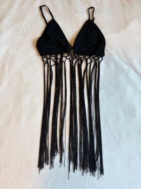 SHEIN Black Fringe Bralette Top